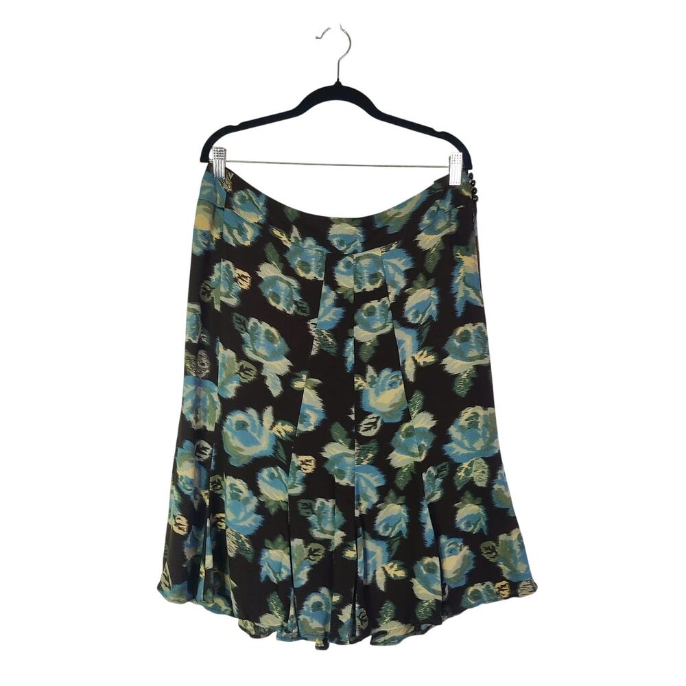 Ann Taylor Loft Brown Wool Blend Blue Floral Flutter Y2K Skirt 14 Fairy Grunge